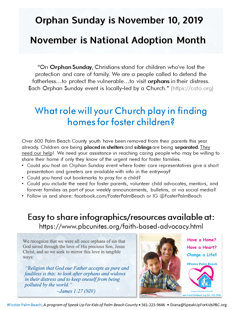 How churches can help find homes for orphans and foster kids Orphan Sunday 2019 Palm Beach County National Adoption Day